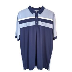 Callaway Mens Golf Polo Shirt Opti-Dri Large Blue Classic Stripe Preppy Contrast